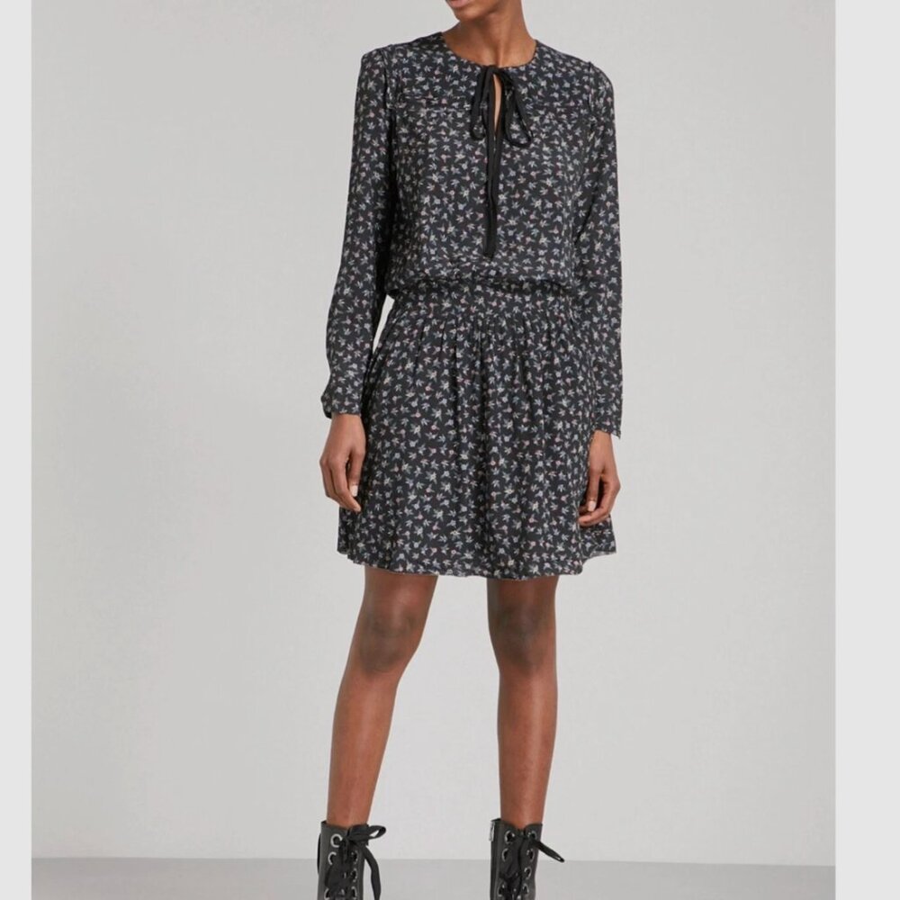 Zadig & Voltaire Remus Liberty Black Floral Smocked 100% Viscose Dress Size XS